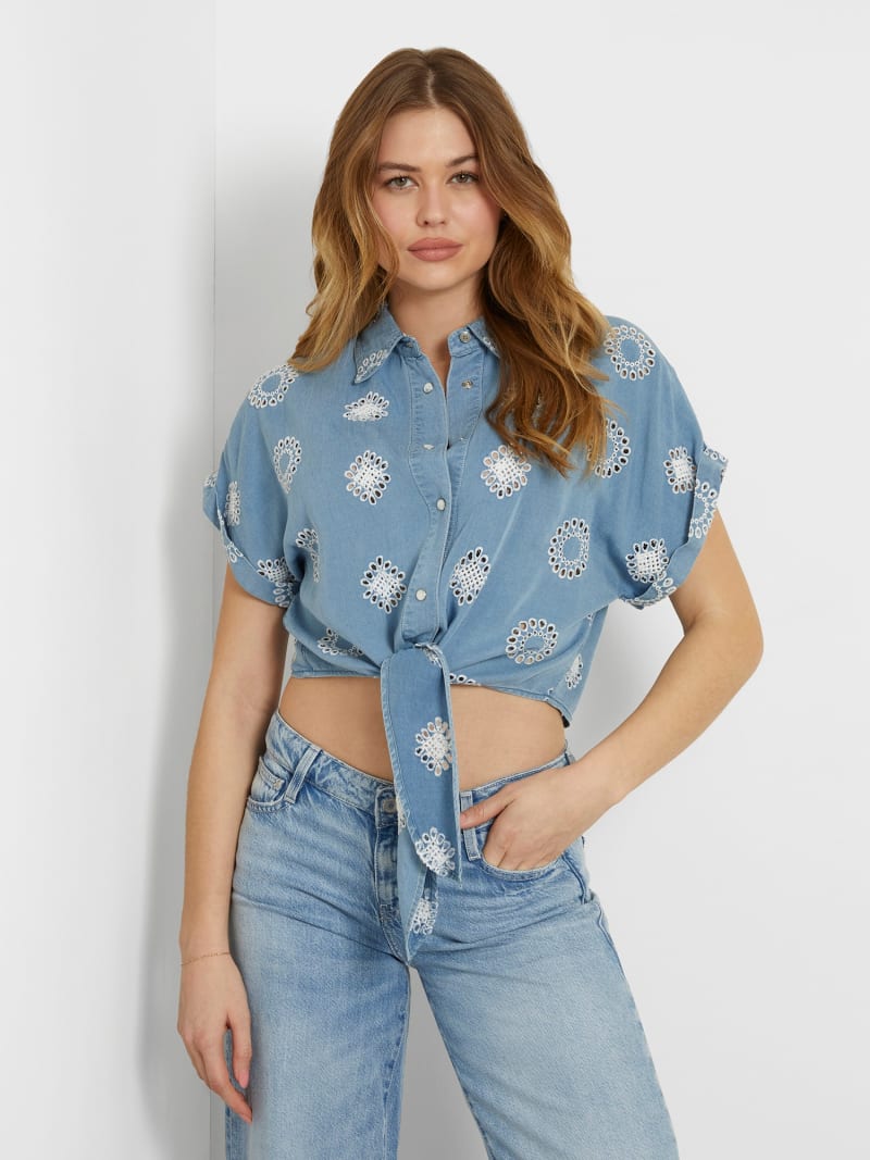 Embroidered denim shirt