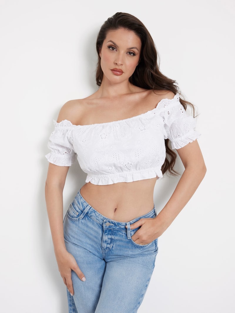 Bestickte schulterfreie Bluse