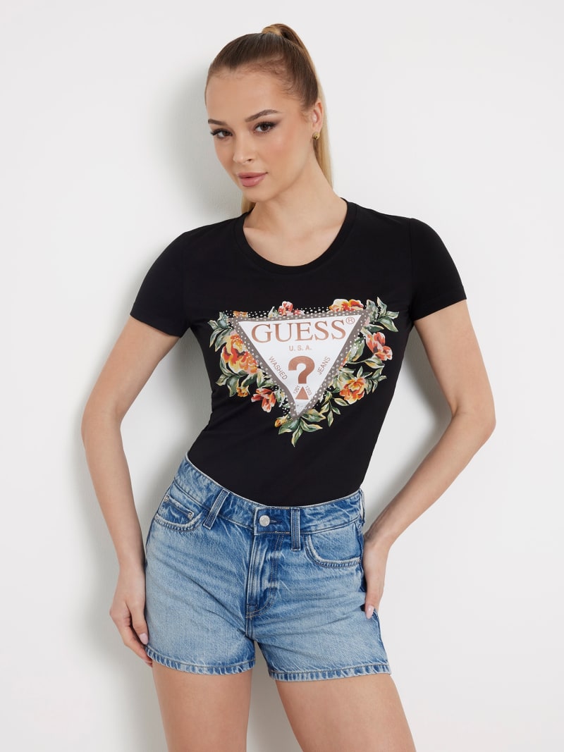 Camiseta elástica con logotipo floral