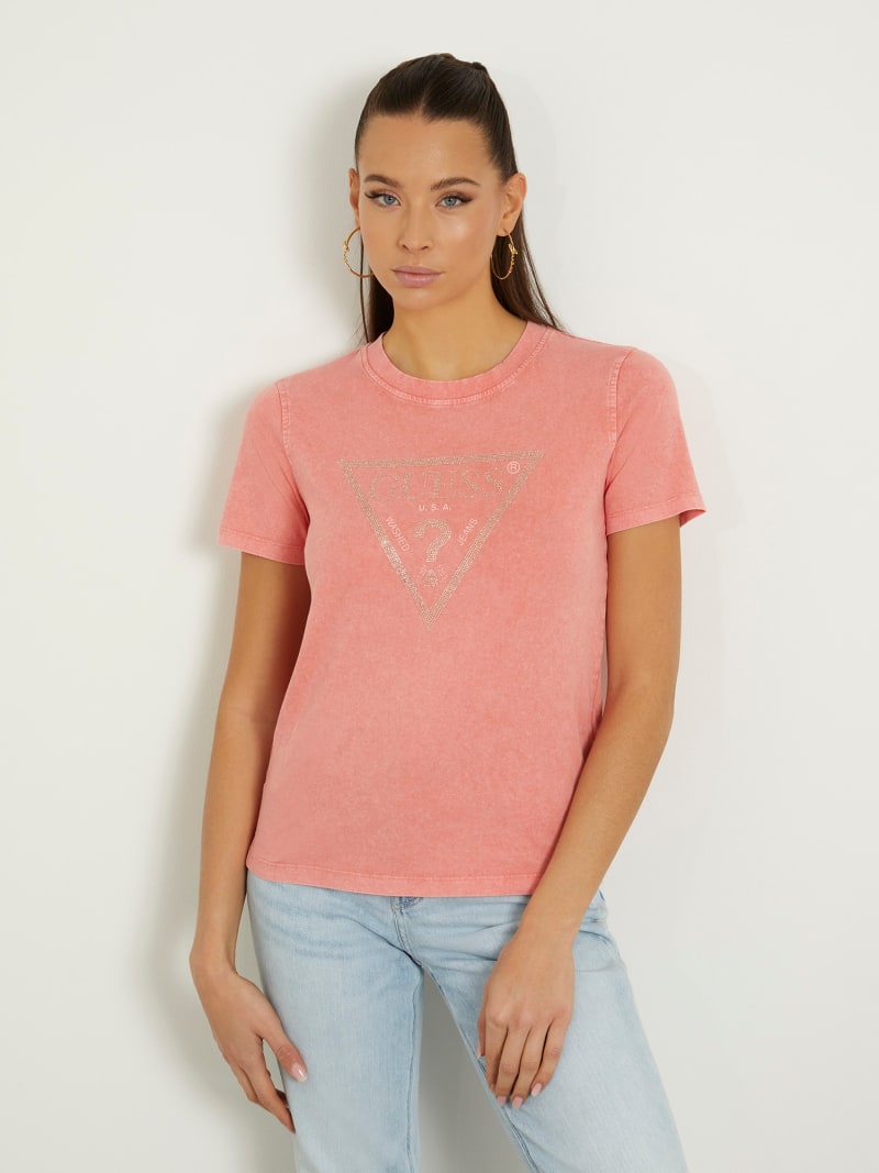 T-shirt logo triangolo con strass