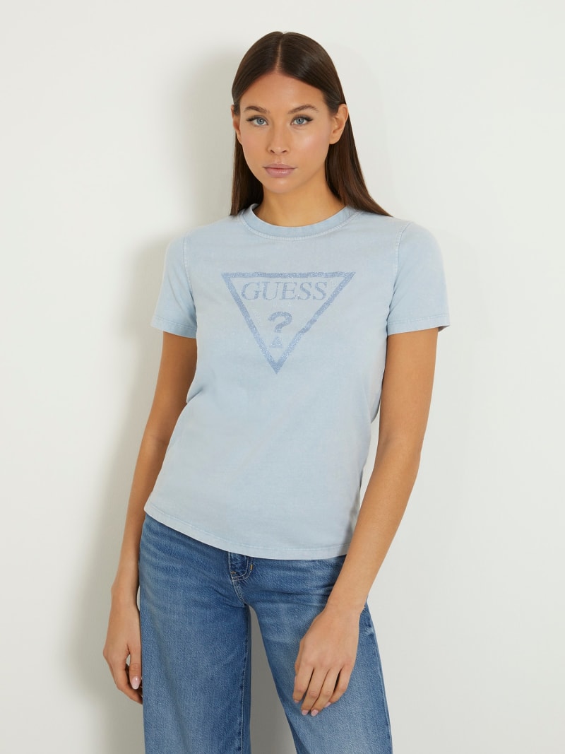 Camiseta con logotipo triángulo con strass