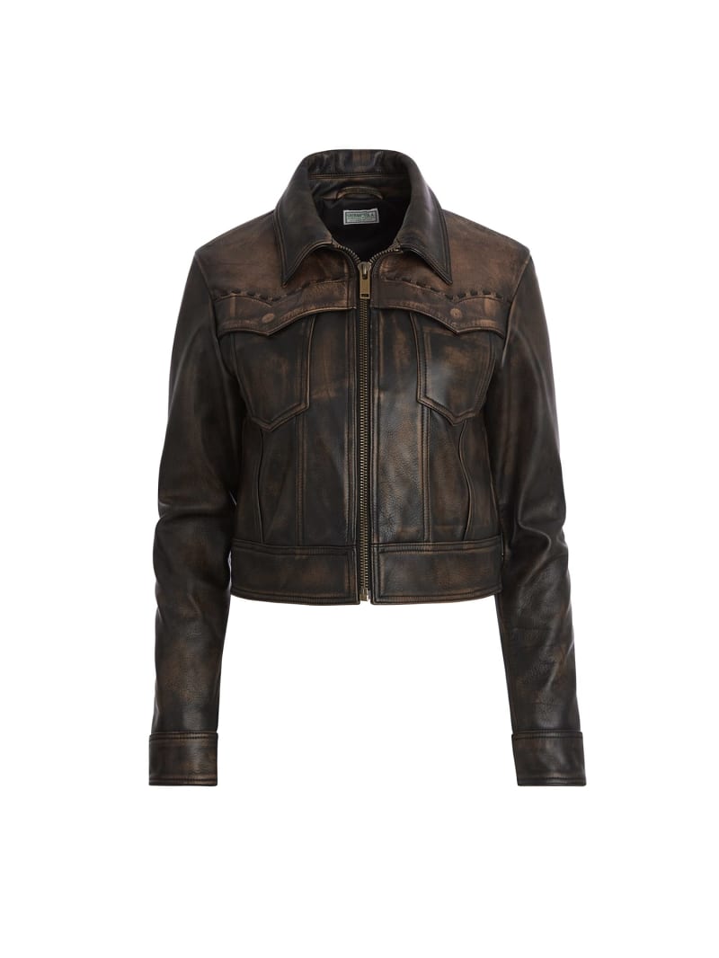 Women's colorblock leather jacket top