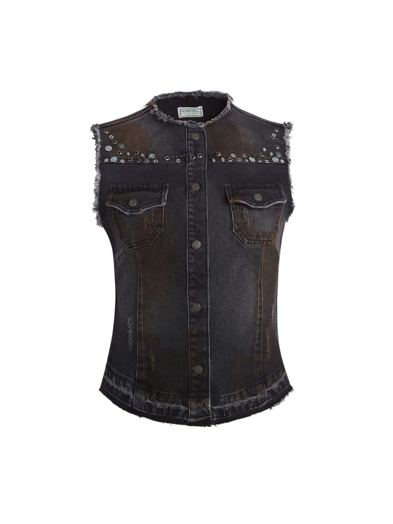 Womens black denim vest online