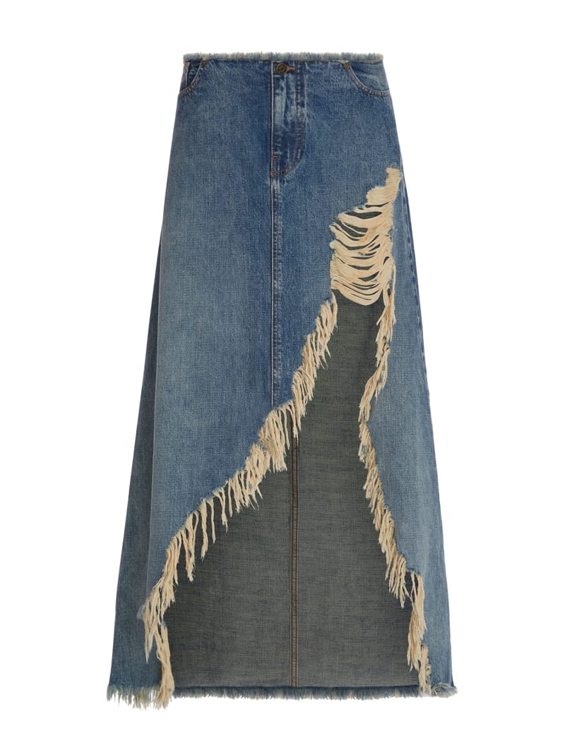 Raw hems denim long skirt