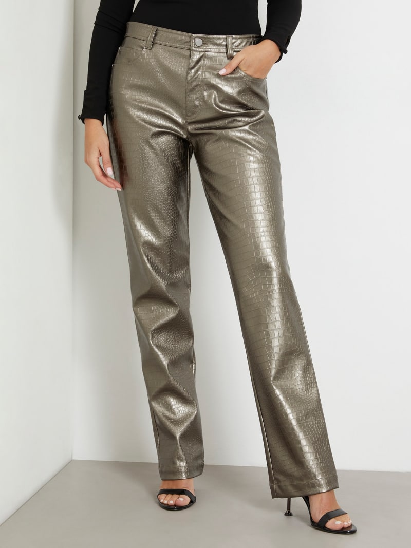 Silver Metallic Leather Pants  Metallic Leather Pants Women