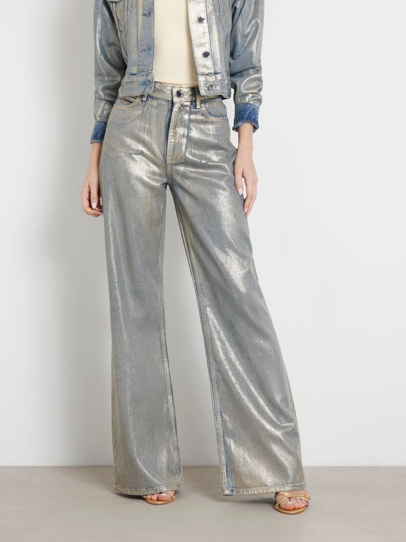 GUESS Metallic effect wide leg denim pant Women