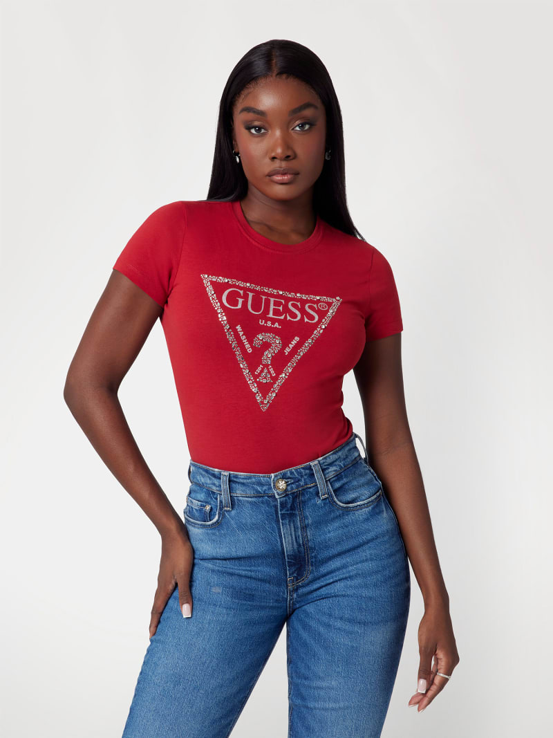 Guess red t shirt women's hot sale
