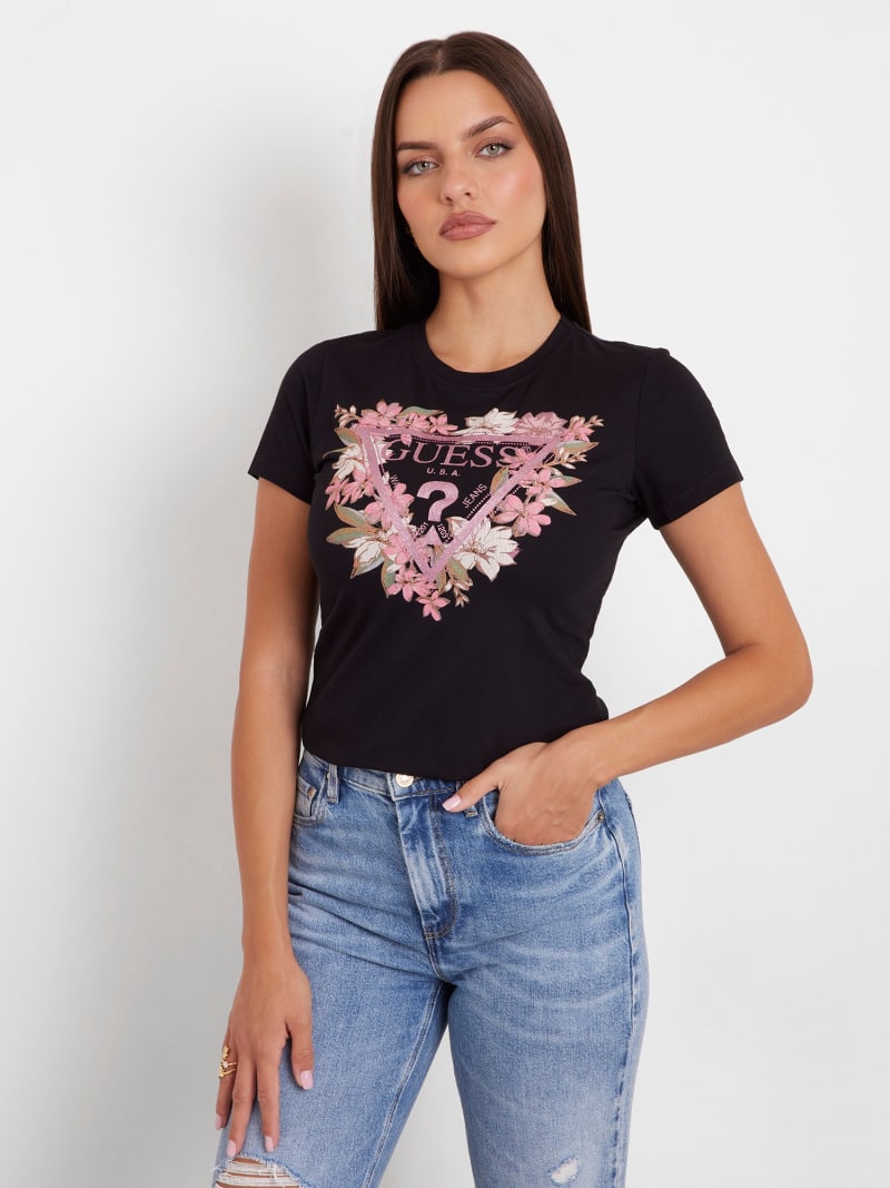 Flower logo stretch t shirt