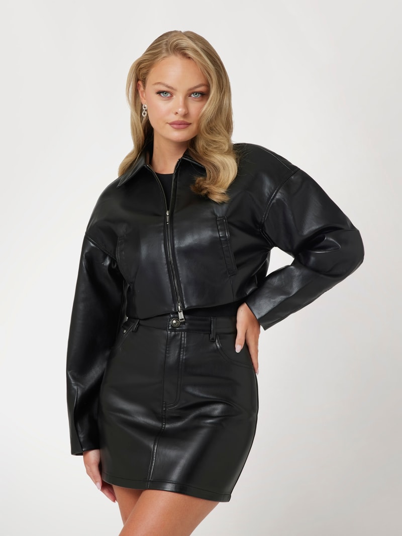 Guess cropped leather jacket hotsell