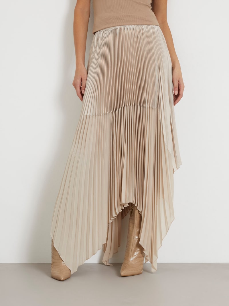 Full Midi Skirt, Custom Skirt, Beige High Waist Skirt, Pleated