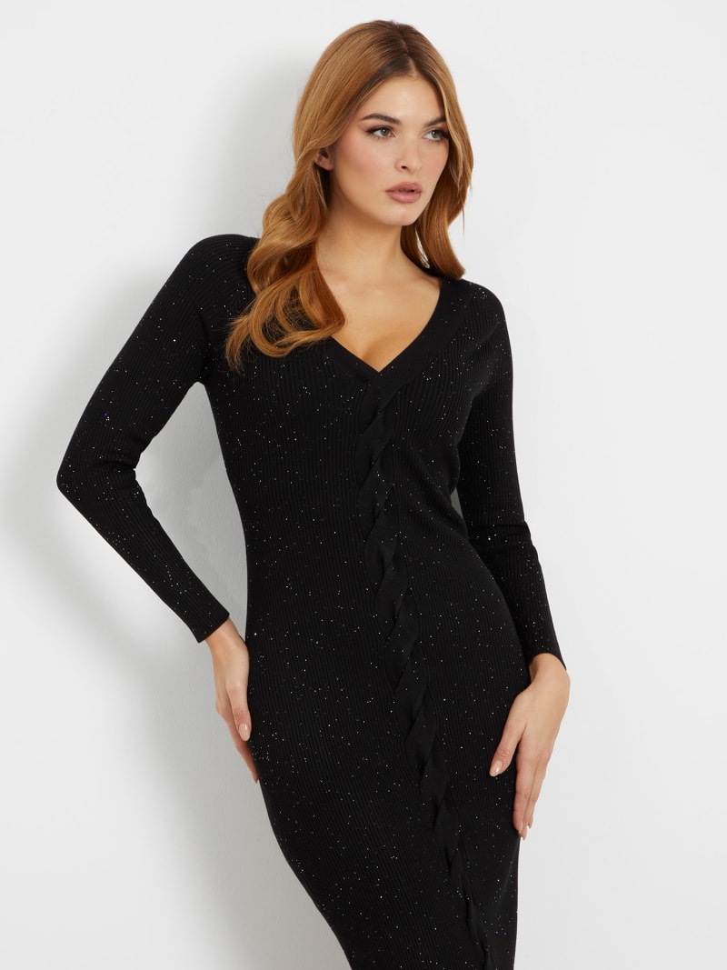 Robe en maille mi-longue avec micro sequins