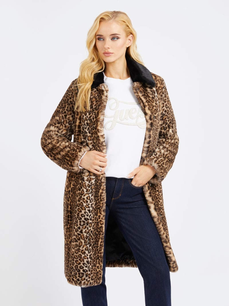 Παλτό από συνθετική γούνα με animal print