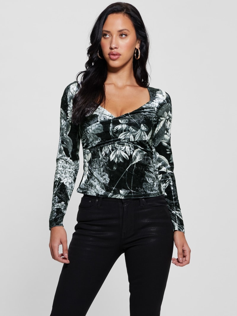 Fluwelen top bloemenprint