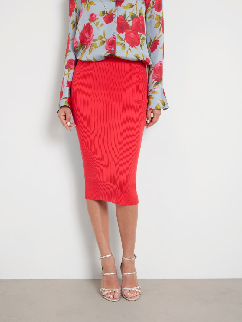 GUESS Jupe midi en maille cotelee