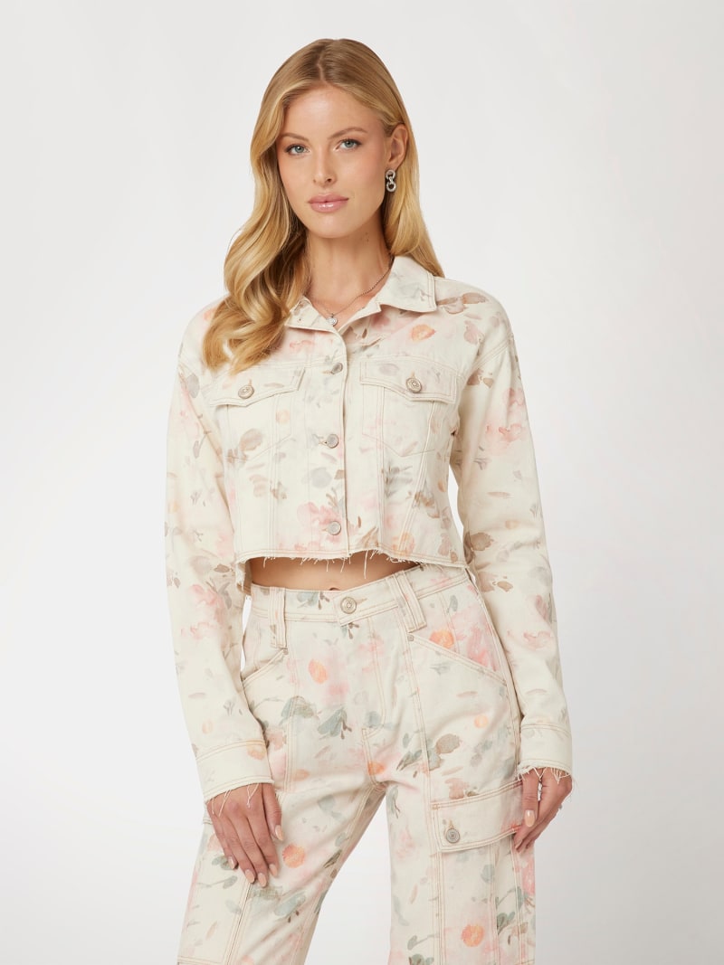 Women's floral denim jacket store