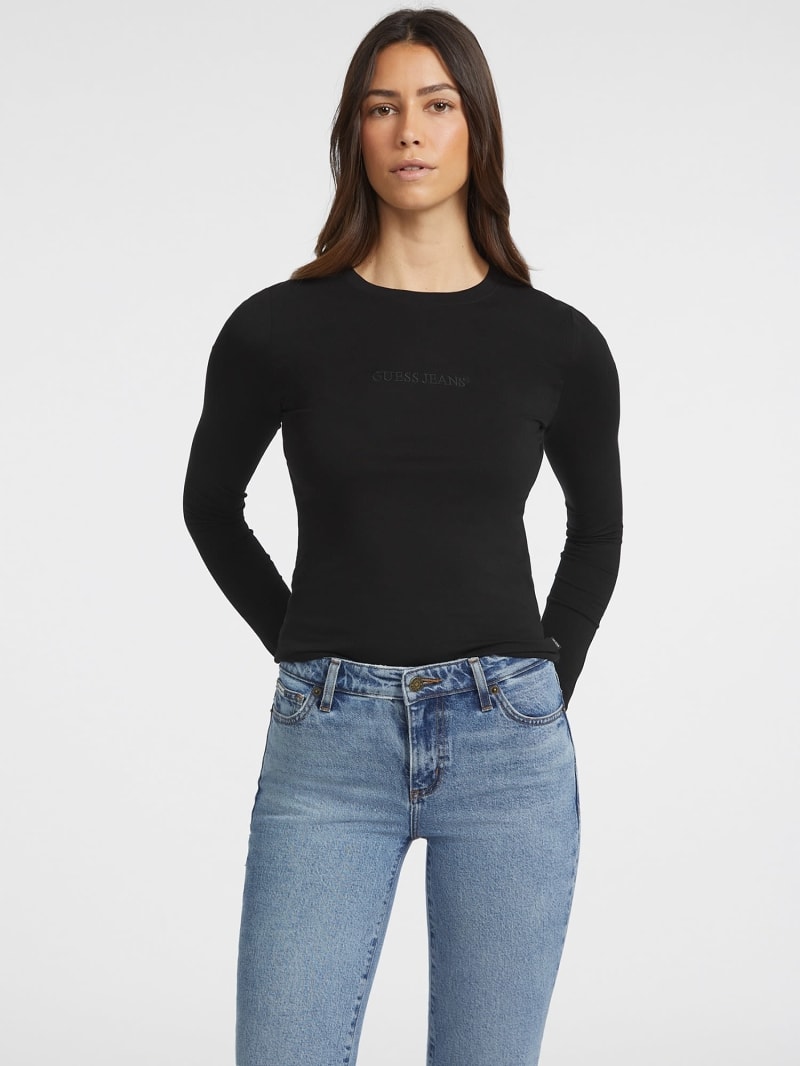 T shirt vestibilita slim a manica lunga ricamata Donna GUESS Jeans