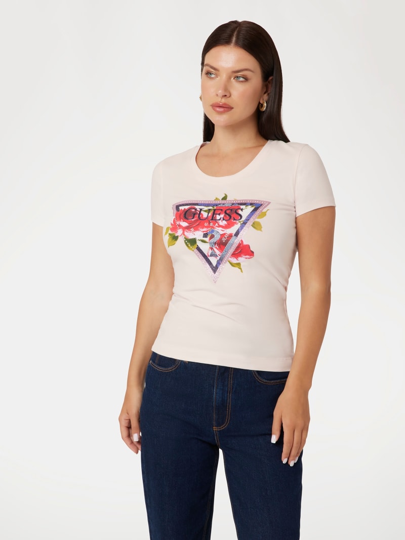 Camiseta elástica con logotipo floral