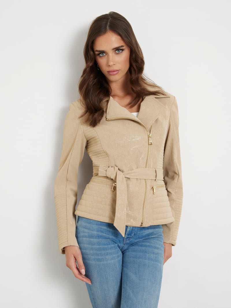 Beige leather jacket womens best sale