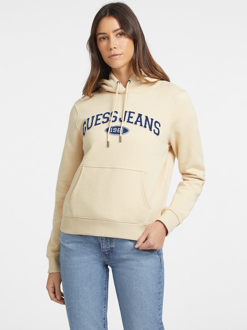 Trui met capuchon met logopatch van chenille Dames GUESS Jeans