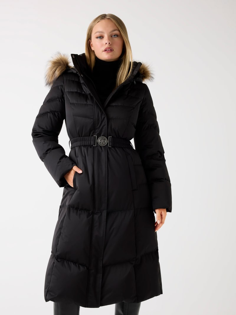 GUESS® Long hooded puffer jacket Women