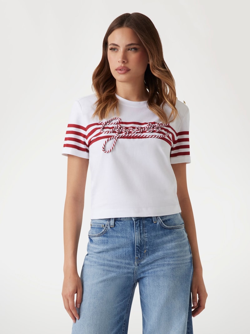 T-shirt a righe con logo