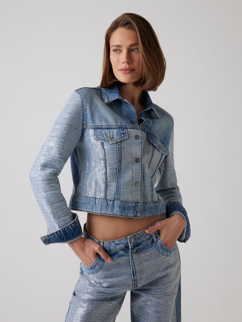 GUESS® Sequin cropped denim jacket Women