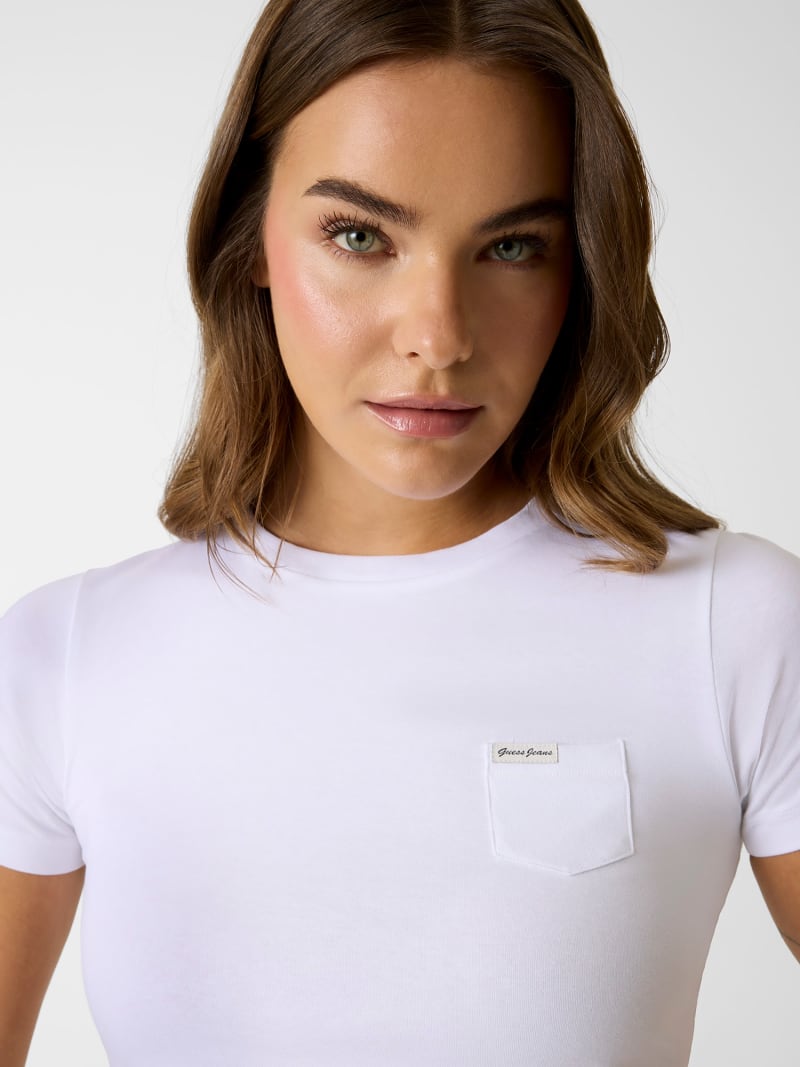 T-shirt GUESS Donna W4GI24 J1314 Con Stampa Triangolare, Cotone, Girocollo, Maglia Moda Casual - 3