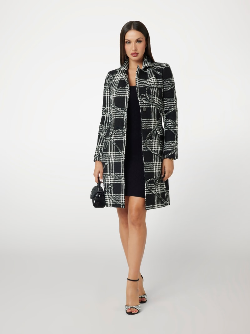Wool blend long plaid coat