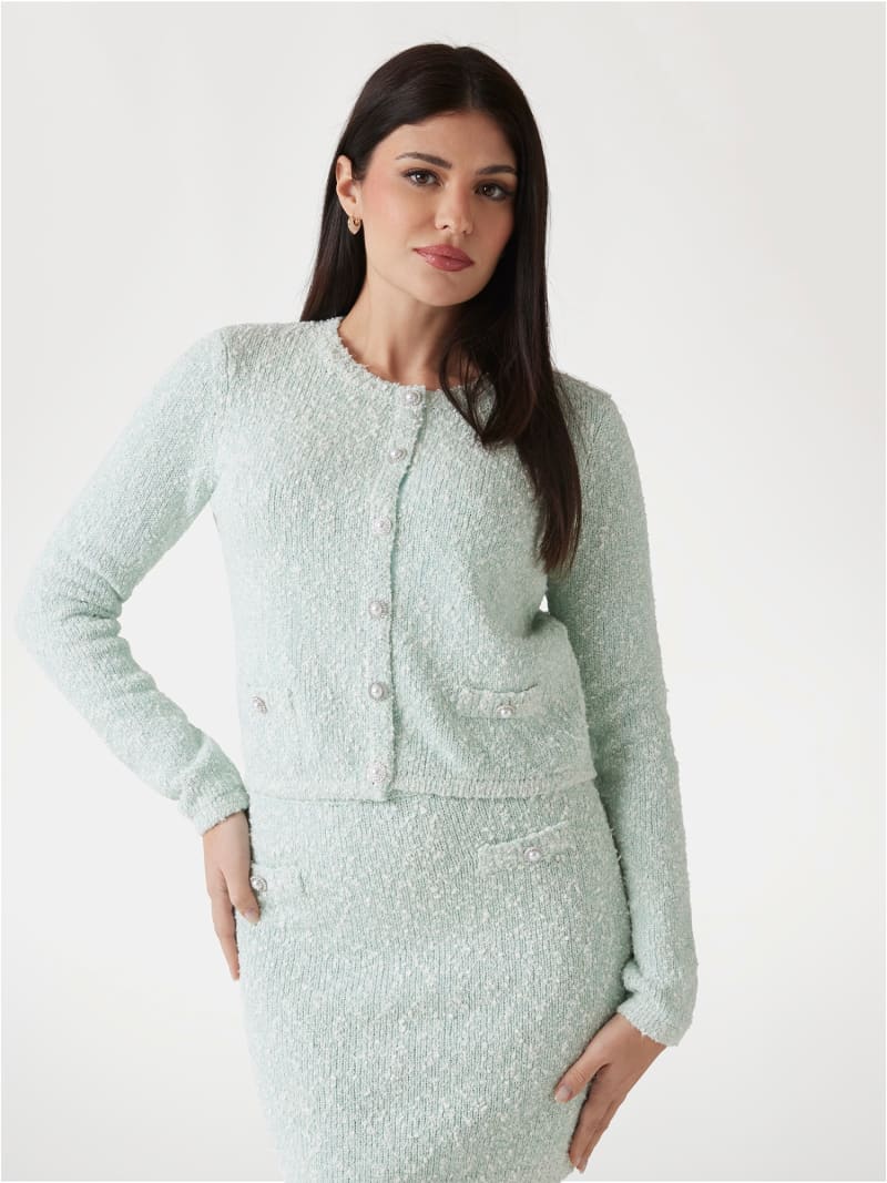 Bouclé-Strickjacke Mélange-Optik