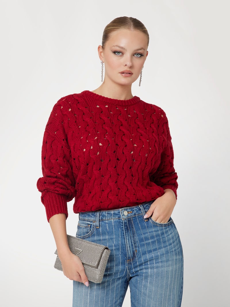 Wool blend cable knit sweater cheap