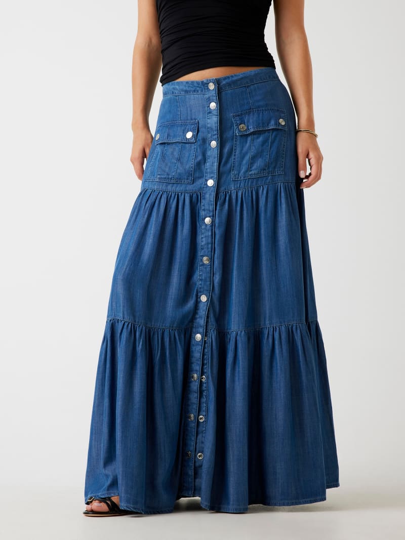 ●Sienne● Washed Denim Skirt Blue 10182520001 DENIM MIDI SKIRT | Blue | .OBJECT CI Norway