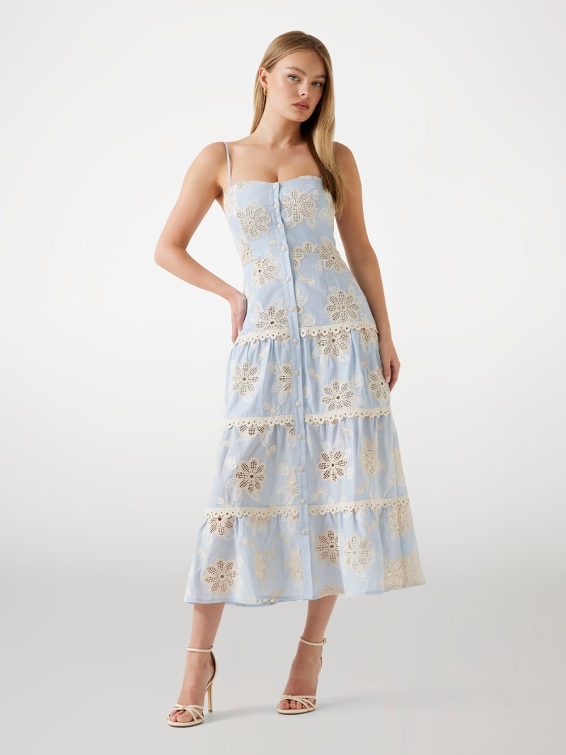 Vestido largo con bordado floral