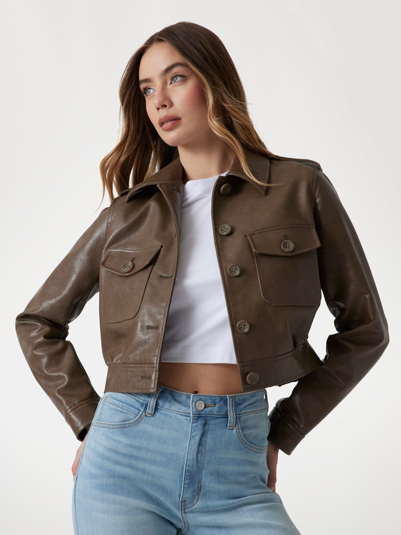 【未使用】round short fake leather jacket nonnon様】ROUND SHORT FAKE LEATHER JACKET