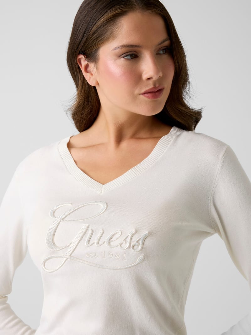 Guess SASHA TRIANGLE LOGO - Maglione - cream white/avorio
