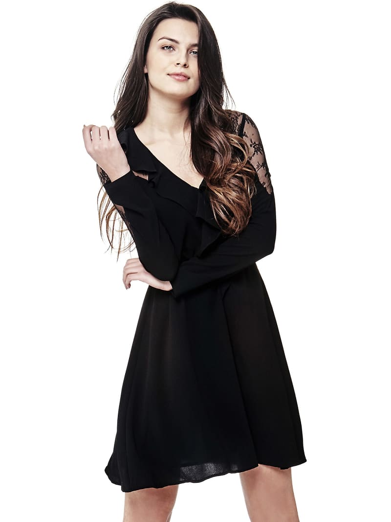 Guess Kleid Schwarz Spitze Lang
