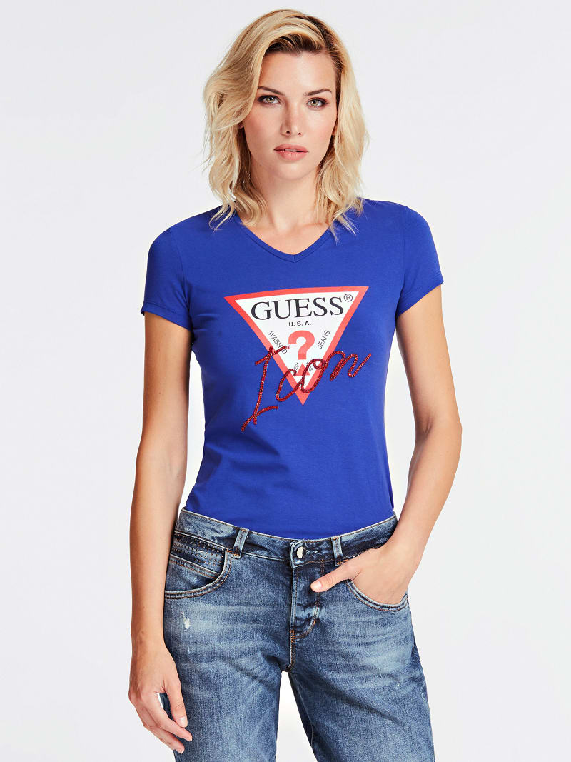 Download LOGO T-SHIRT WITH FRONT RHINESTONES | Guess Official ...