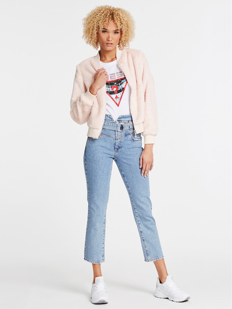 guess faux fur bomber jacket