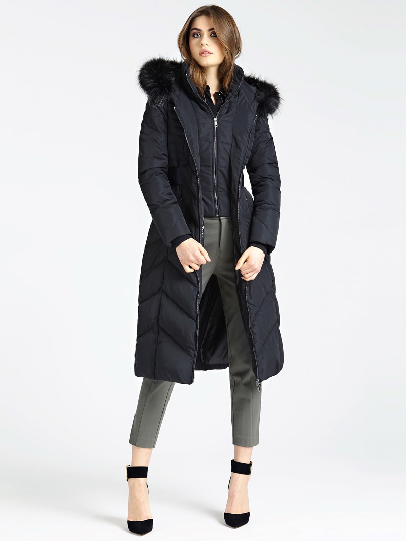 Long faux fur padded jacket guess clearance