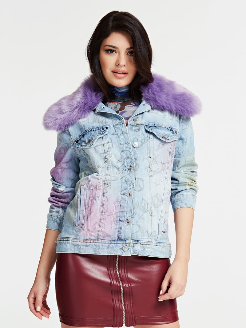 guess faux fur denim jacket