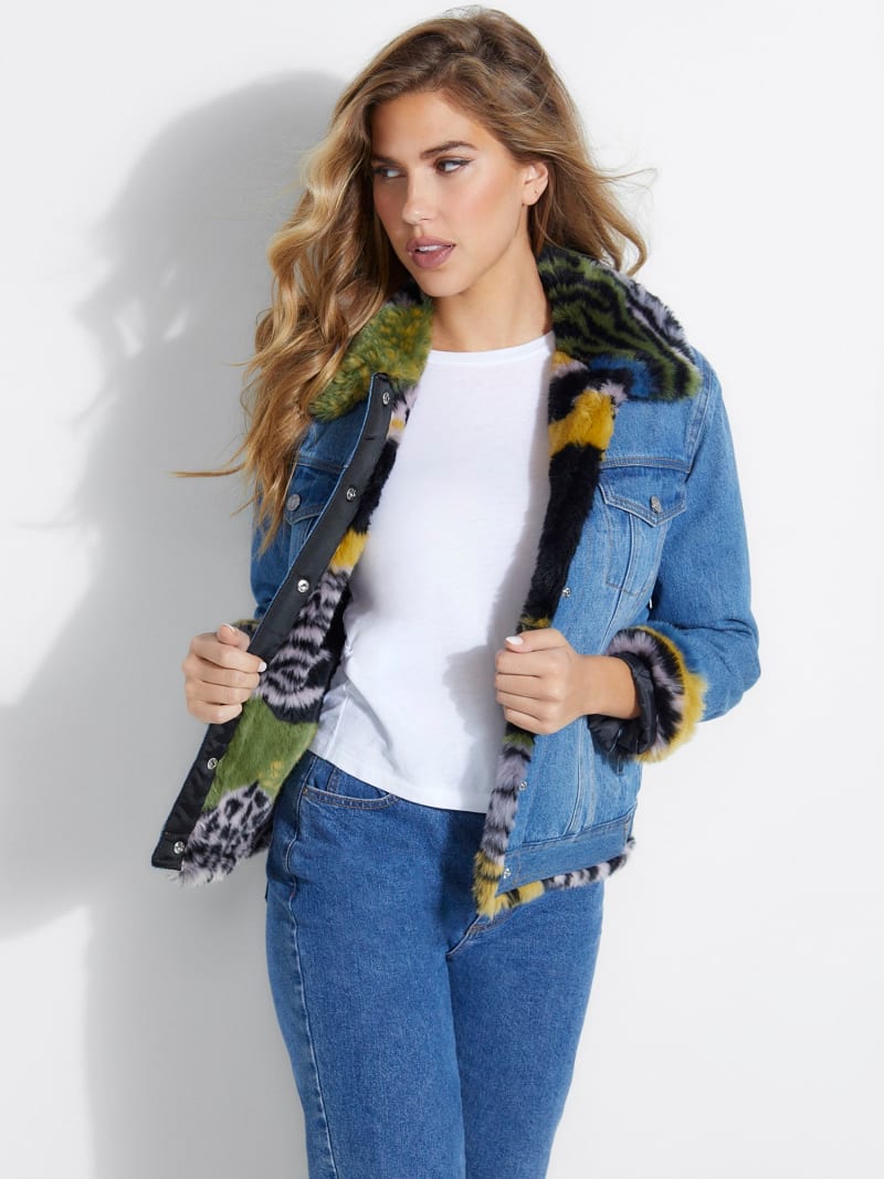 guess faux fur denim jacket