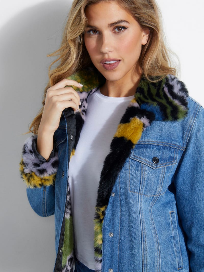 guess faux fur denim jacket