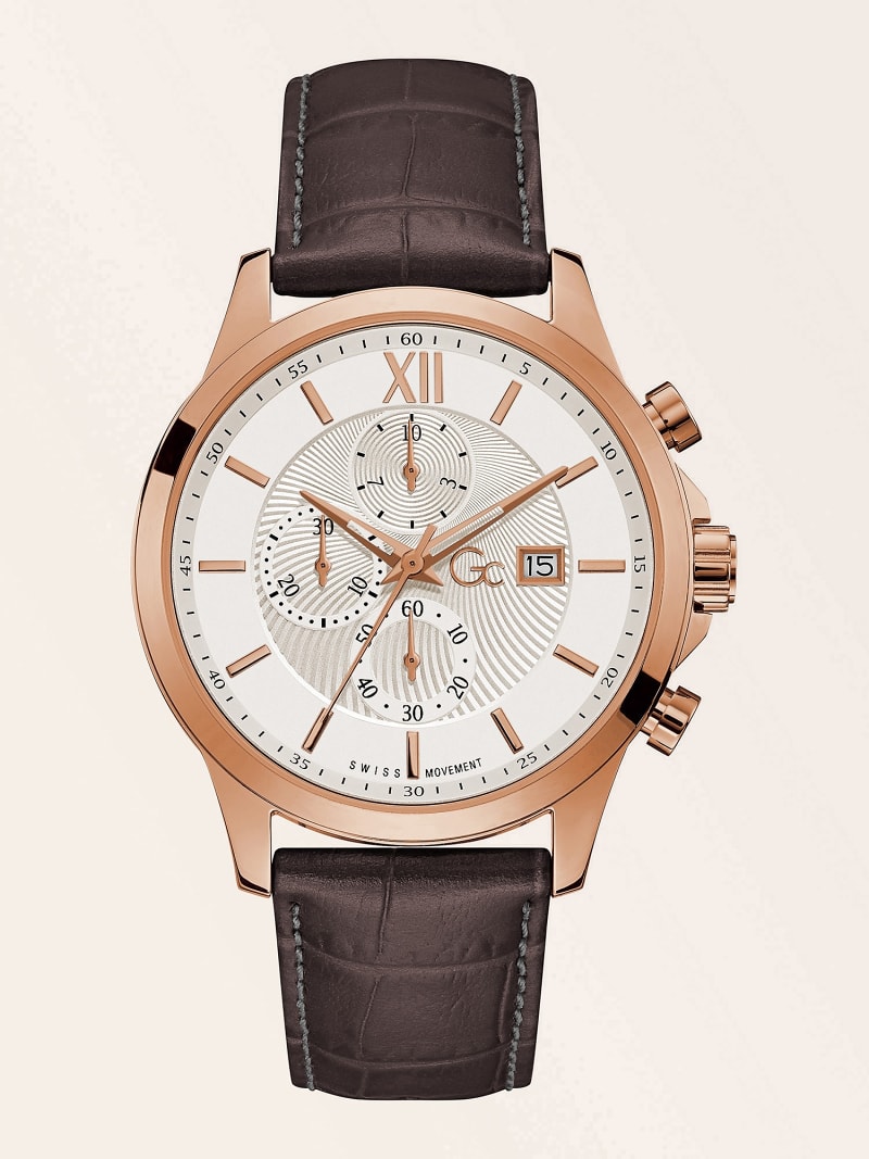 Guess Orologio Uomo Cronografo - Cinturino In Pelle Grigia, Cassa Multicolore 46mm, Calendario - 3