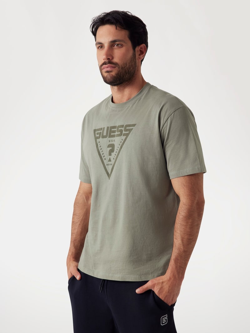 T-Shirt Uomo GUESS Scollo A V Con Logo Triangolo Blu - Cotone Biologico 50%