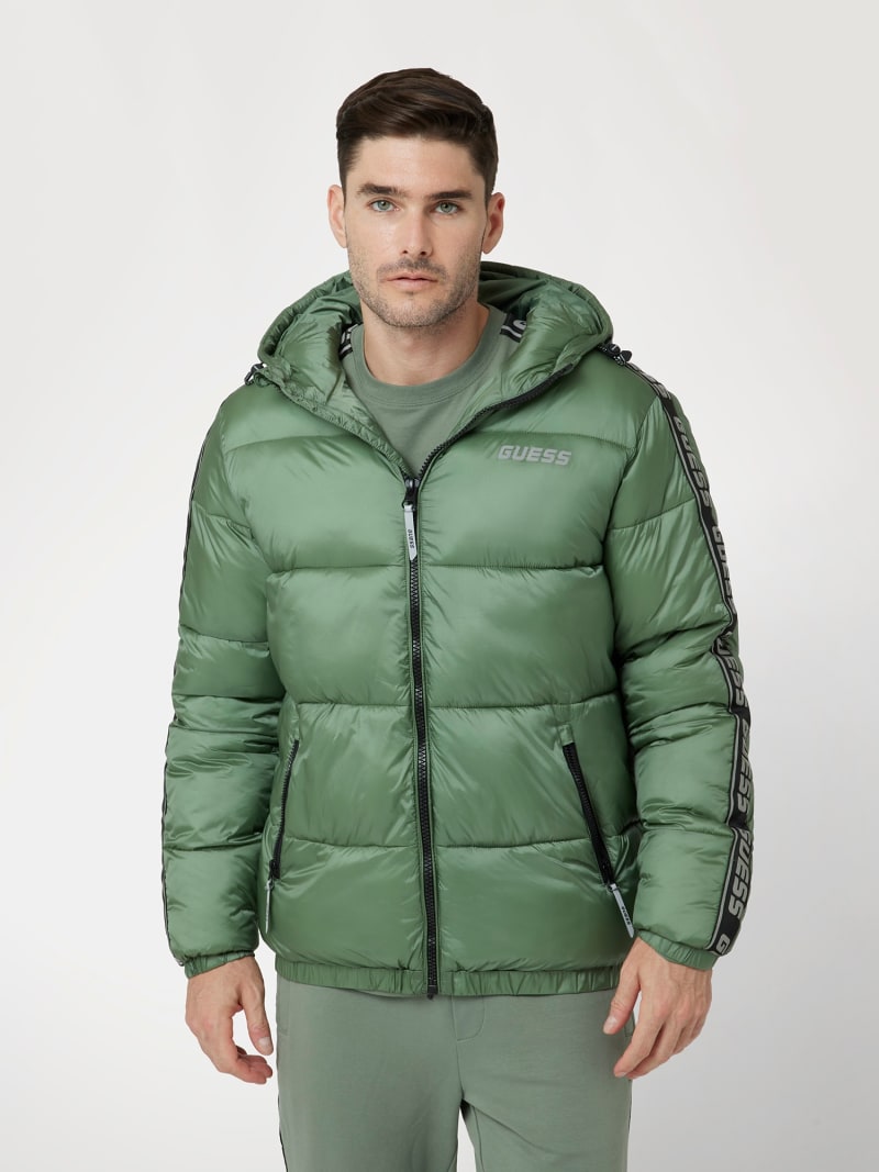 Reflective iridescent puffer jacket men store