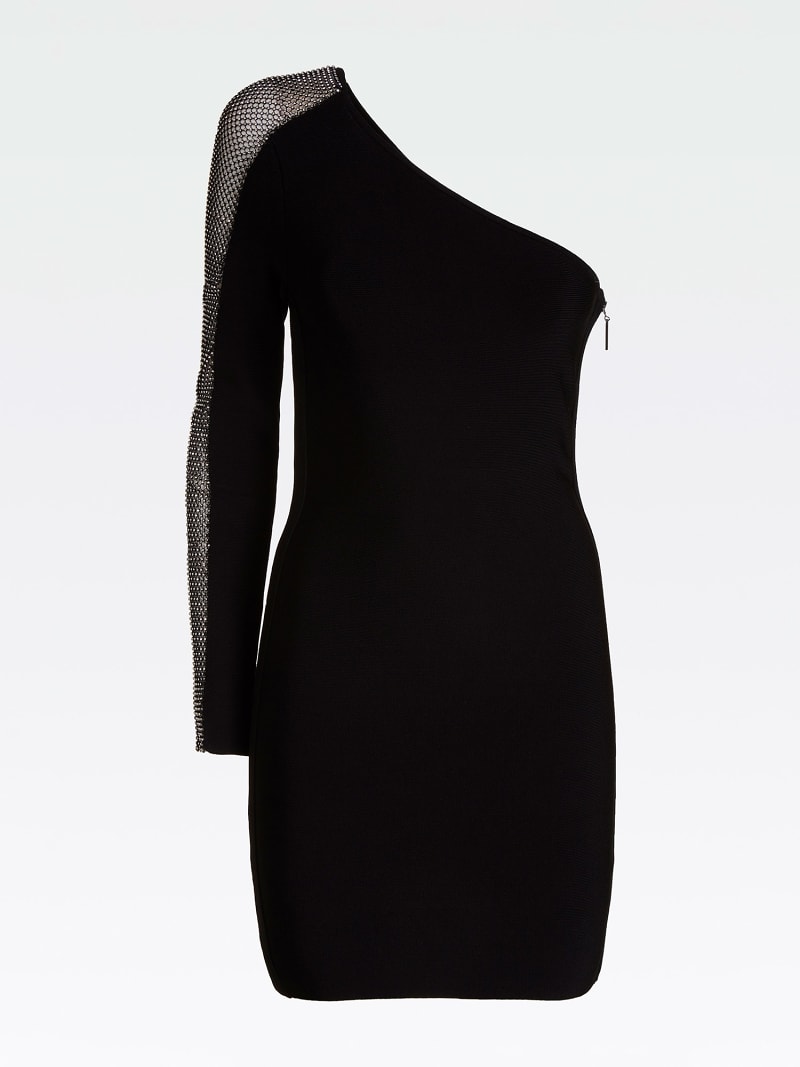 white knit one shoulder dress