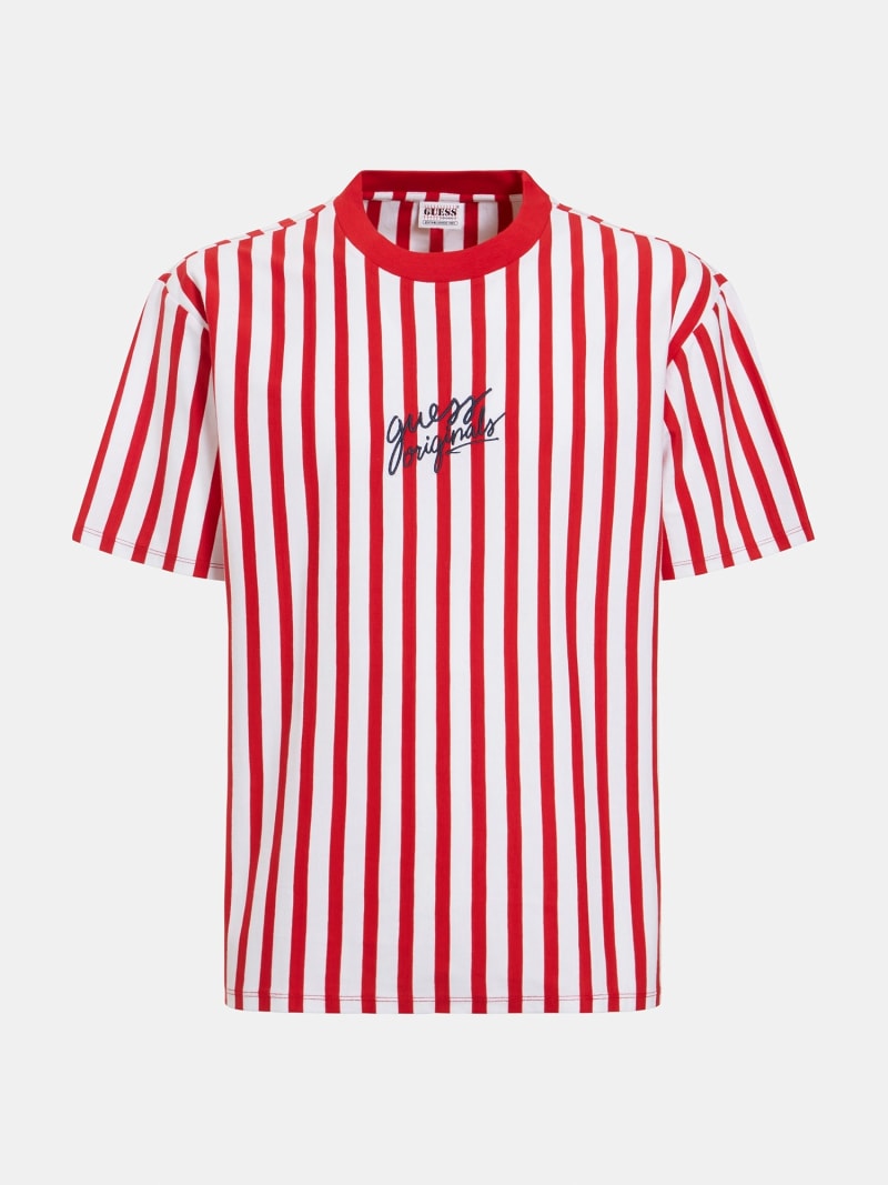 Guess red and sales white striped shirt
