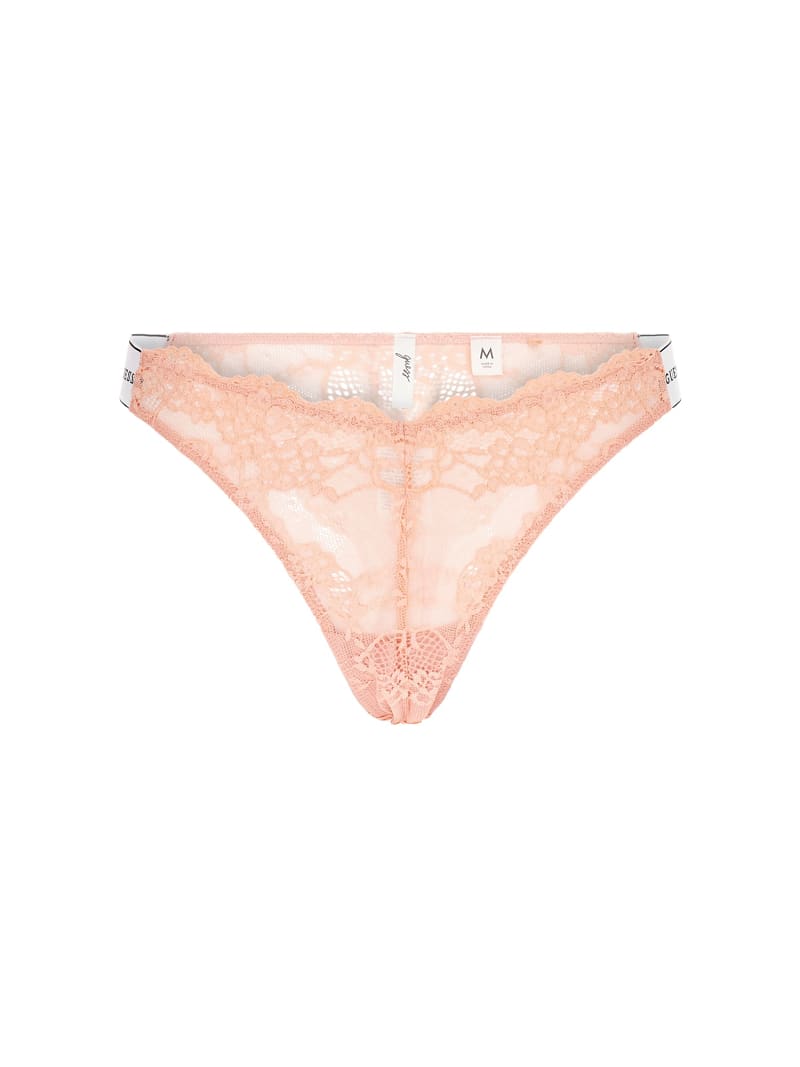 Lace thong with logo band