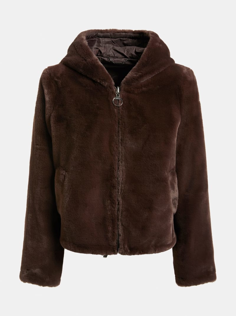 Guess faux fur logo bomber jacket on sale