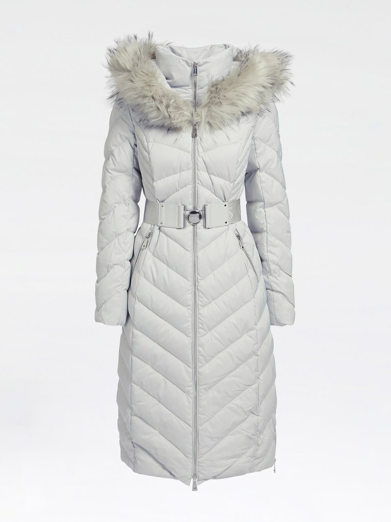 Guess belted padded long jacket clearance