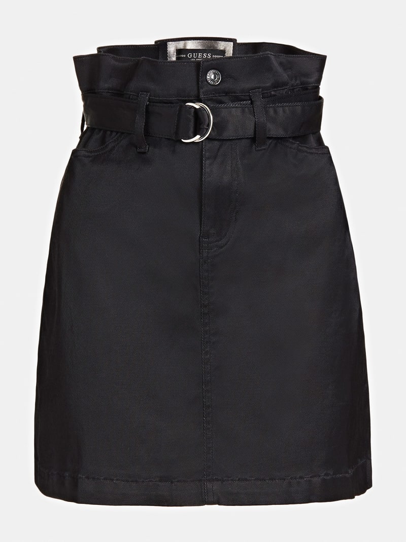 black paperbag denim skirt
